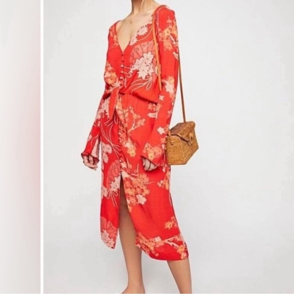 NWT Free People Hot Pepper Combo Floral Midi Dress